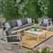 Danielle Outdoor 7 Piece Acacia Wood 6-Seater Sofa and Club Chairs Set Light Gray Wash and Dark Gray