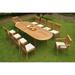 Teak Dining Set: 10 Seater 11 Pc: 117 Double Extensions Oval Dining Table & 8 Armless & 2 Arm/Captain Arbor Stacking Chairs Outdoor Patio Grade-A Teak Wood WholesaleTeak #WMDSAB66