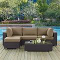 Modway Convene 5 Piece Outdoor Patio Sectional Set in Espresso Mocha