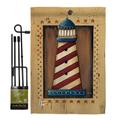 Breeze Decor BD-NA-GS-107056-IP-BO-D-US18-SB 13 x 18.5 in. Patriotic Lighthouse Coastal Nautical Impressions Decorative Vertical Double Sided Garden Flag Set with Banner Pole