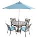 Hanover Traditions 5-Piece Rust-Free Aluminum Outdoor Patio Dining Set with Blue Cushions 4 Dining Chairs and Tempered Glass Round Dining Table TRADDN5PCG-BLU