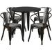 Flash Furniture Cory Commercial Grade 30 Round Black-Antique Gold Metal Indoor-Outdoor Table Set with 4 Arm Chairs