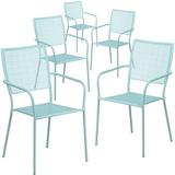 Flash Furniture Oia Commercial Grade 5 Pack Sky Blue Indoor-Outdoor Steel Patio Arm Chair with Square Back