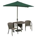 Blue Star Group Terrace Mates Genevieve All-Weather Wicker Coffee Color Table Set w/ 7.5 -Wide OFF-THE-WALL BRELLA - Green Olefin Canopy