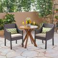 Lilyana Outdoor 3 Piece Wood and Wicker Bistro Set with Cushions Teak Multi Brown Beige