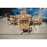 Teak Dining Set:4 Seater 5 Pc -48 Round Butterfly Table And 4 Lua Stacking Arm Chairs Outdoor Patio Grade-A Teak Wood WholesaleTeak #WMDSLU3