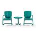 Crosley Furniture Ridgeland 3Pc 22 Round Metal Conversation Set in Turquoise