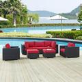 Modway Convene 7 Piece Outdoor Patio Sectional Set in Espresso Red