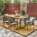 Andre Outdoor 7 Piece Rectangular Acacia Wood and Wicker Dining Set Multi Brown Teak Black