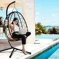 Patio Outdoor Egg Chair Black Wicker Hanging Egg Chair with Beige Cushion Hanging Egg Chair with Stand Swinging Egg Chair for Indoor Bedroom Garden Balcony Patio Furniture Lounge Chair Set W8043