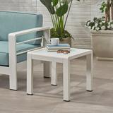 Miller Coral Outdoor Aluminum Side Table with Glass Top Matte White and White Finish