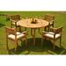 Teak Dining Set: 4 Seater 5 Pc: 52 Round Table And 4 Stacking Montana Arm Chairs Outdoor Patio Grade-A Teak Wood WholesaleTeak #WMDSMT2