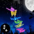 Color Changing Butterfly Wind Chime Spiral Spinner Wind Mobile Portable Waterproof Outdoor Decorative Romantic Wind Bell Light for Patio Yard Garden Home (Butterfly)