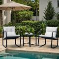 Lacoo 3 Pieces Patio Furniture Set Rocking Wicker Bistro Sets Modern Outdoor Cushioned Chair White