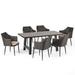 GDF Studio Shaw Outdoor Lightweight Concrete and Wicker 7 Piece Dining Set Multibrown Texted Beige and Brown Stone