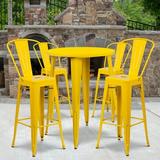 Flash Furniture Commercial Grade 30 Round Yellow Metal Indoor-Outdoor Bar Table Set with 4 Cafe Stools