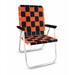 Lawn Chair USA - Classic Folding Aluminum Webbed Chair - Durable Portable and Comfortable Outdoor Chair - Ideal for Camping Sports and Concerts - Black and Orange with White arms