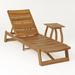 GDF Studio Bermuda Outdoor Acacia Wood Armless Adjustable Chaise Lounge and Side Table Set Teak