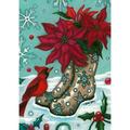 Toland Home Garden Poinsettia Boots Cardinal Christmas Winter Flag Double Sided 12x18 Inch