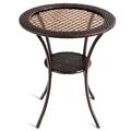 Patiojoy Outdoor Round Rattan Wicker Coffee Table Steel Frame Glass Top