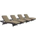 Modern Contemporary Urban Design Outdoor Patio Balcony Chaise Lounge Chair ( Set of 4) Brown Rattan