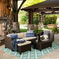 Cascada Outdoor 6 Piece Wicker L-Shaped Sectional Sofa Set with Cushions Dark Brown Beige
