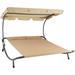 Sunnydaze Chaise Rocking Lounge Chair with Canopy and Pillows - Beige