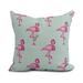 Simply Daisy 20 x 20 Flamingo Fanfare Martini Animal Print Outdoor Pillow Aqua