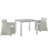 Modway Junction 3 Piece Outdoor Patio Wicker Dining Set in Gray White