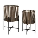 Kate and Laurel Paynter 2-Piece Floor Planter Set with PVC Wicker and Metal Stands