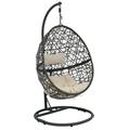 Sunnydaze Caroline Hanging Egg Chair with Steel Stand and Cushion - Beige