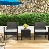 Patio Furniture Sets 3-Piece Wicker Patio Conversation Furniture Set with Two Single Sofa Removable Cushions Tempered Glass Table Chat Set for Backyard Porch Lawn Poolside Garden Q8909