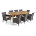 Annalise Outdoor 9 Piece Acacia Wood and Wicker Expandable Dining Set with Cushions Sandblast Natural Stained Multi Brown Beige