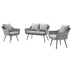 Contemporary Modern Urban Designer Outdoor Patio Balcony Garden Furniture Lounge Sofa and Chair Set Aluminum Fabric Wicker Rattan Grey Gray