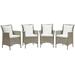 Modway Conduit Outdoor Patio Wicker Rattan Dining Armchair Set of 4 in Light Gray White