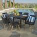 Bailey Outdoor 7 Piece Wicker Oval Dining Set with Light Brown Wood Finished Legs Multibrown