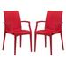 LeisureMod Modern Mace Weave Design Indoor Outdoor Dining Side Armchair in Red Set of 2