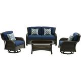 Hanover Strathmere 4-Piece Wicker and Steel Outdoor Conversation Set Navy Blue