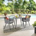 Modway Endeavor 3 Piece Outdoor Patio Wicker Rattan Dining Set in Gray Gray