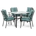 Hanover Lavallette 5-Piece Outdoor Dining Set with 42 in. Square Tempered Glass-Top Patio Table and 4 Ocean-Blue Cushioned Chairs