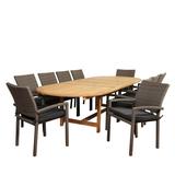 11-Piece Brown City Villa Teak Oval Double Extendable Outdoor Patio Dining Set 118 - Gray Cushions