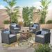 Finley Outdoor 5 Piece Wicker Print Chat Set with Wood Burning Fire Pit Gray Natural Stone