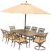 Hanover Traditions 9-Piece Aluminum Outdoor Dining Set with Umbrella Natural Oat