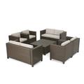 Feronia Outdoor 8-Piece Wicker Chat Set with Water Resistant Cushions Brown and Ceramic Grey