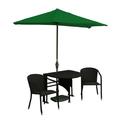 Blue Star Group Terrace Mates Genevieve All-Weather Wicker Java Color Table Set w/ 9 -Wide OFF-THE-WALL BRELLA - Green Olefin Canopy