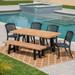 Reina Outdoor 6 Piece Aluminum Dining Set with Light Weight Concrete Table and Bench Natural Oak Black Black Sand
