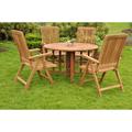 Teak Dining Set:4 Seater 5 Pc - 48 Round Table And 4 Marley Reclining Arm Chairs Outdoor Patio Grade-A Teak Wood WholesaleTeak #WMDSMR1