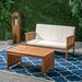 2-Piece Brown Patina Contemporary Wood Outdoor Furniture Patio Chat Set - Cream Cushions