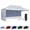 White 10x20 Instant Canopy Tent and 2 Side Walls - Commercial Grade Steel Frame with Water-Resistant Canopy Top and Sidewalls - Bonus Canopy Bag and Stake Kit Included (5 Color Options)