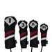 Majek Retro Golf Headcovers Black Red and White Vintage Leather Style 1 3 X H Driver Fairway and Hybrid Head Covers Fits 460cc Drivers Classic Look